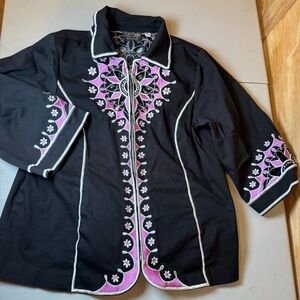 Bob Mackie Wearable Art Embroidered Black and Pink Women's Jacket
